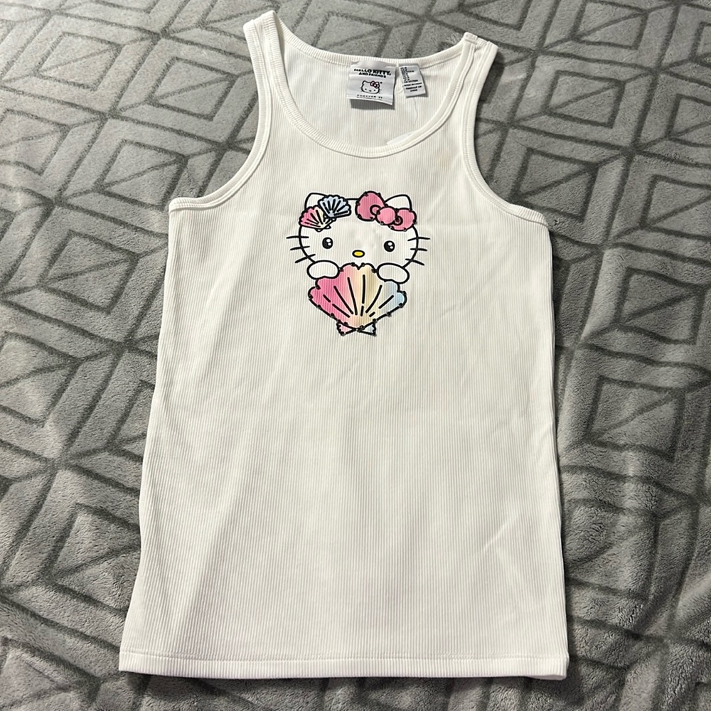 Hello kitty mermaid rhinestone white medium tank top!